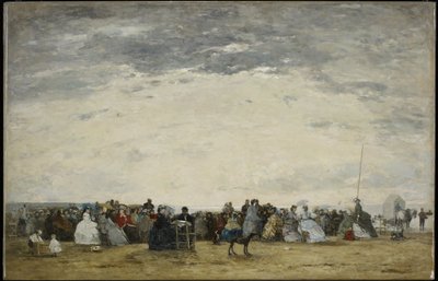 Vakantiegangers op het strand van Trouville door Eugene Louis Boudin